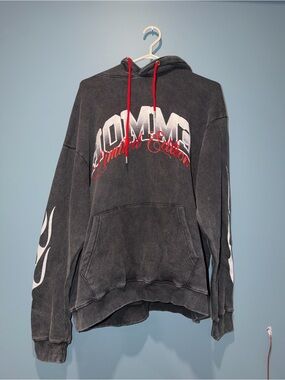 Missguided Black Washed Hoodie with White Flames and Red Accents